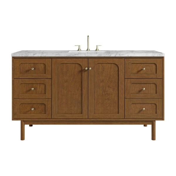 James Martin Vanities Laurent 60" Single Vanity, Honey Oak w/ 3 CM Carrara Marble Top 545-V60S-HNO-3CAR - main
