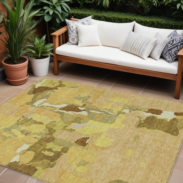 Homeroots 8' X 10' Gold Brown And Green Abstract Washable Indoor Outdoor Area Rug 599571 - main