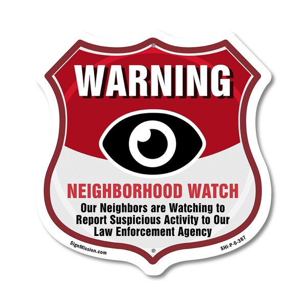 Signmission Neighborhood Crime Watch Shield Sign War, 6 Inch X 6 Inch, Plastic Sign SHI-P-6-387 - main