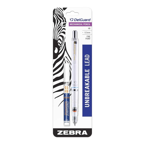 Zebra Pen DelGuard Mechanical Pencil 0.5mm White 1pk with Bonus Lead 58691 - main