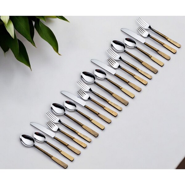 Homeroots Matte Gold Stainless Steel Twenty Piece Hand Forged Flatware Set 568827 - main