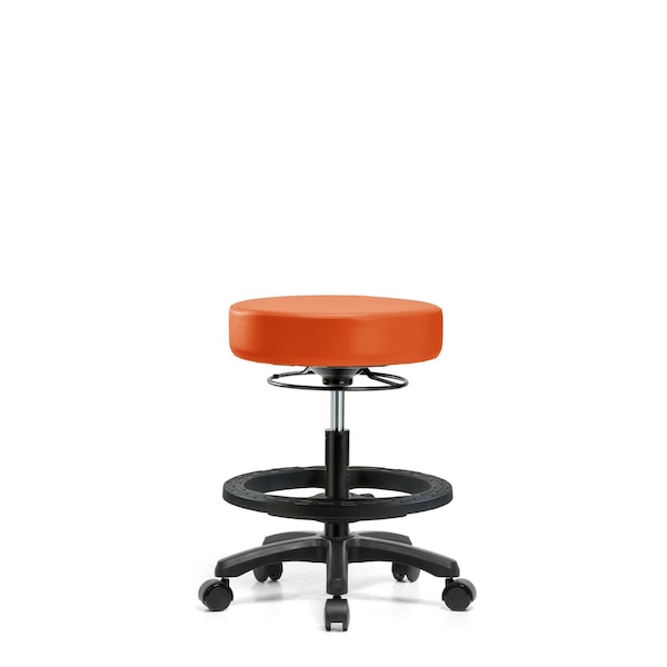 Blue Ridge Ergonomics Vinyl Mini-Stool-Medium Bench Height with Black Foot Ring & Casters in Orange Kist Trailblazer Vinyl VMBMS-RG-BF-RC-8613 - main