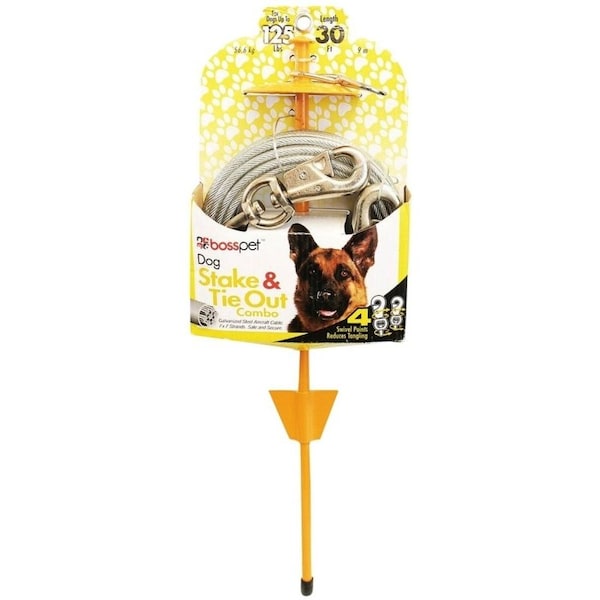 Boss Pet PDQ TieOutDome Stake Combo, 30 ft L BeltCable, For Dogs Up to 125 lb Q5730DOM99 - main