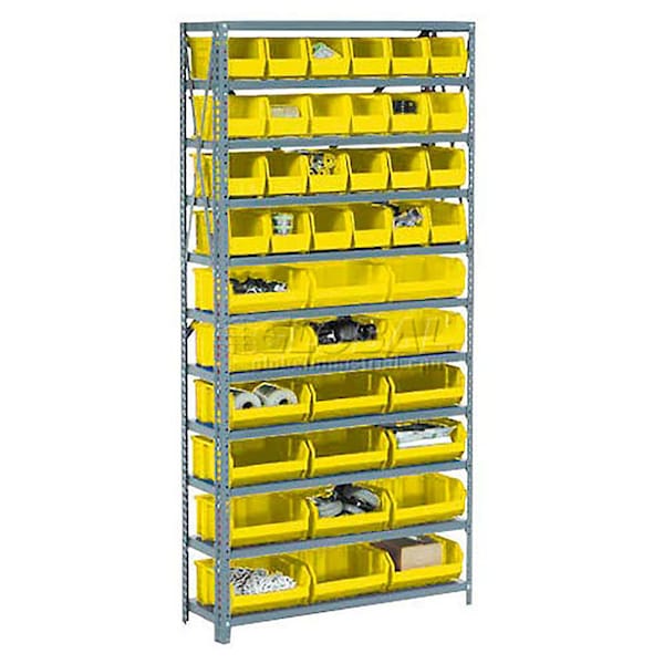 Global Industrial Steel Open Shelving with 8 Yellow Plastic Stacking Bins 5 Shelves - 36x18x39 603248YL - main