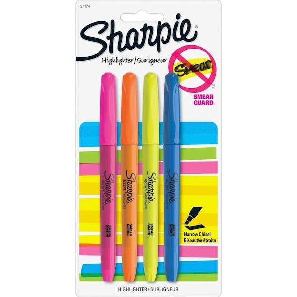 Sharpie Accent Neon Color Assorted Narrow Chisel Tip Highlighter 4 pk 2102110 - main