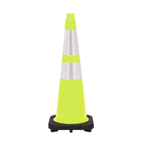Traffic Kontrol 28in Traffic Safety Cone - 7 Lbs - Lime - 6in +4in Hi Intensity Reflective Collars - 1PC TKTC-28-7-LM-2C - main