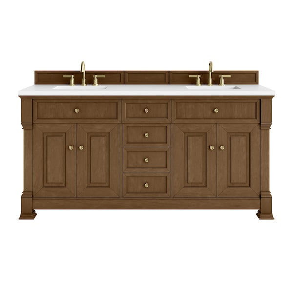 James Martin Vanities Brookfield 72 in. Double Vanity, Honey Oak, w/ 3 CM White Zeus Silestone Top 547-V72-HNO-3WZ - main