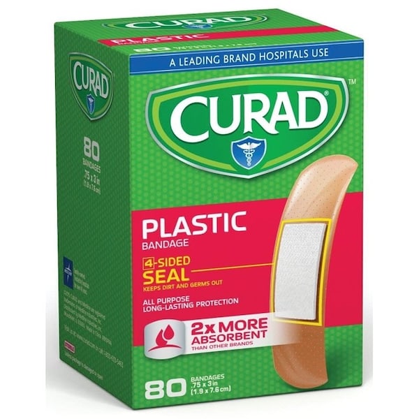 Curad Adhesive Bandage, 34 in W, 3 in L, Plastic Bandage CUR02278RB - main