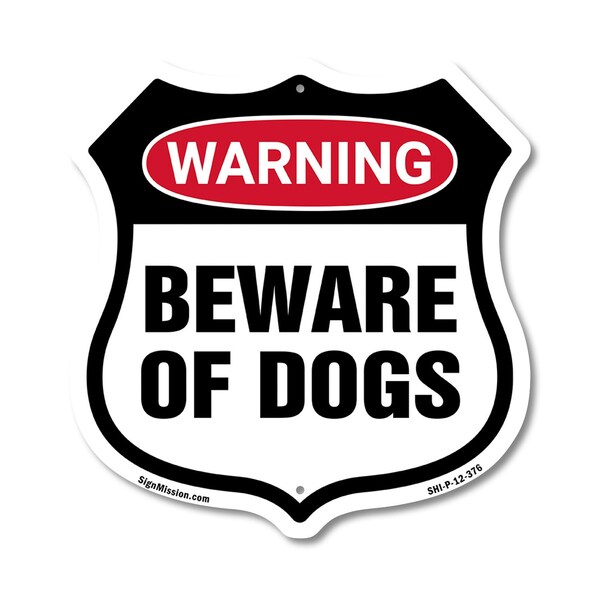 Signmission Dog Warning Shield Sign Beware Of Dogs, 12 Inch X 12 Inch, Plastic Sign SHI-P-12-376 - main
