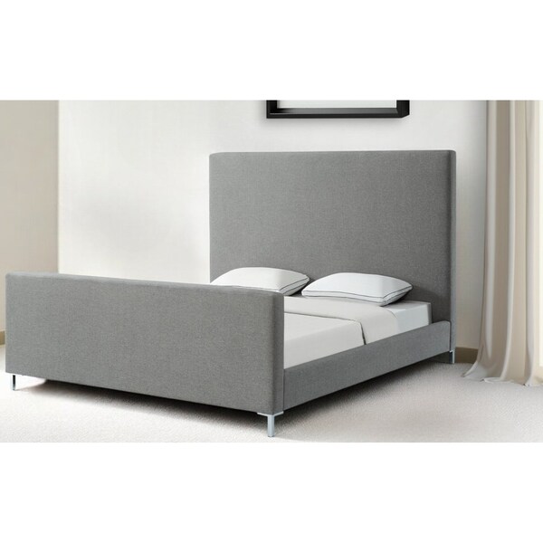 Homeroots Gray Solid Wood Queen Upholstered Linen Bed 544778 - main