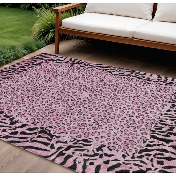 Homeroots 10' X 14' Pink Animal Print Washable Indoor Outdoor Area Rug 607661 - main
