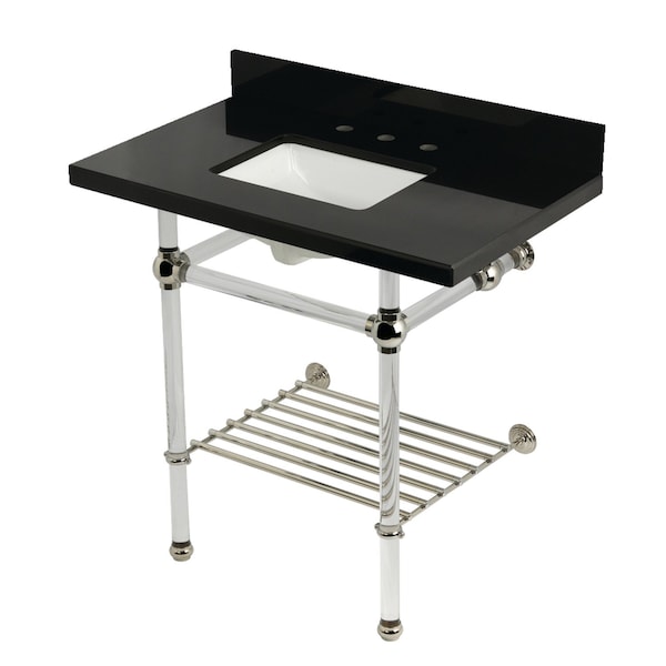 Kingston Brass 36-Inch Black Granite Console Sink with Acrylic Legs and Shelf, 8-Inch, 3-Hole KVPK36KASQB6 - main