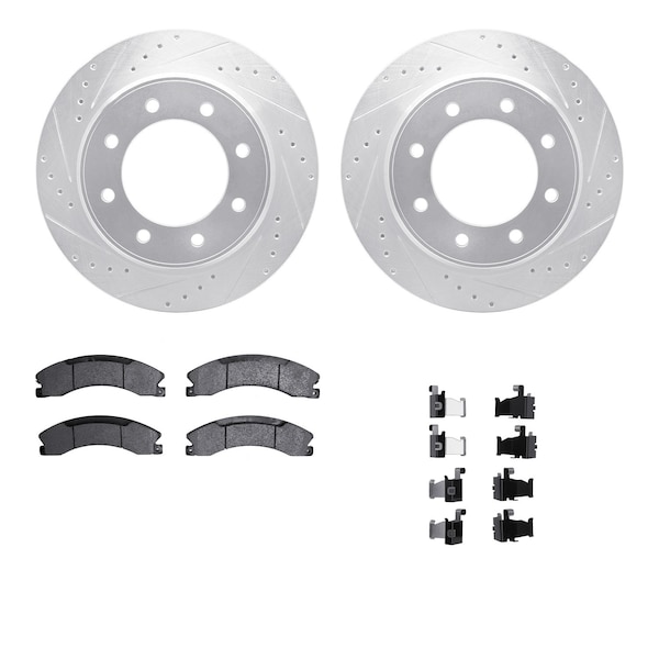 Dynamic Friction Co DFC Brake Rotor - Drilled & Slotted - Silver- Heavy Duty Brake Pad includes Hardware 7412-67006 - main