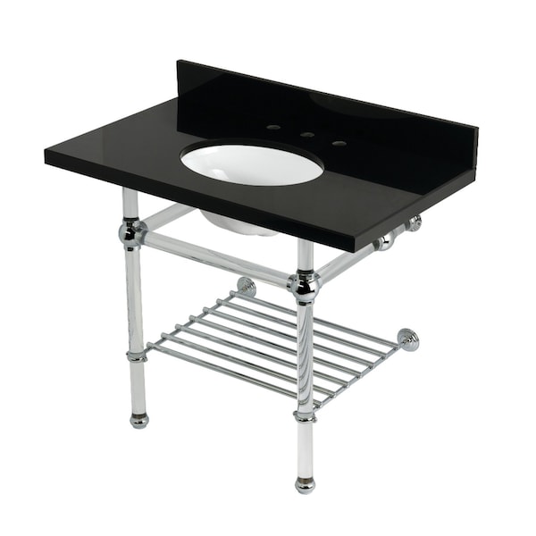 Kingston Brass 36-Inch Black Granite Console Sink with Acrylic Legs and Shelf, 8-Inch, 3-Hole KVPK3630KAB1 - main