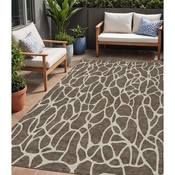 Homeroots 5' X 8' Brown And Beige Geometric Washable Indoor Outdoor Area Rug 599269 - main