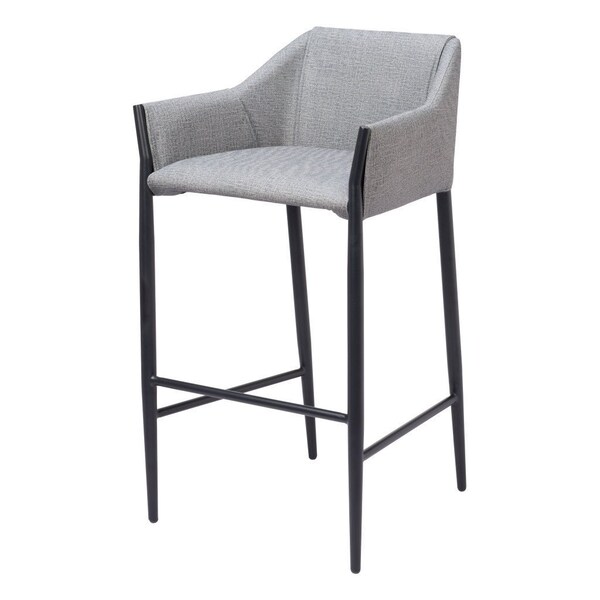Homeroots 30" Slate Gray And Black Fabric And Steel Bar Height Bar Chair 555655 - main