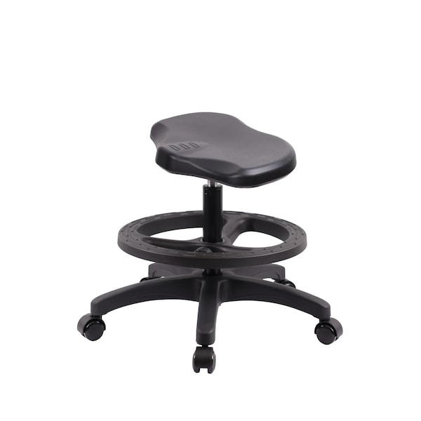 Blue Ridge Ergonomics Polyurethane Ray Stool - Medium Bench Height with Black Foot Ring & Casters in Black Polyurethane PRPMBSL-RG-BF-RC-BLK - main