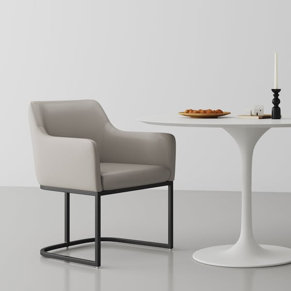 Manhattan Comfort Modern Serena Dining Armchair Upholstered in Leatherette with Steel Legs in Light Grey DC056AR-LG - main