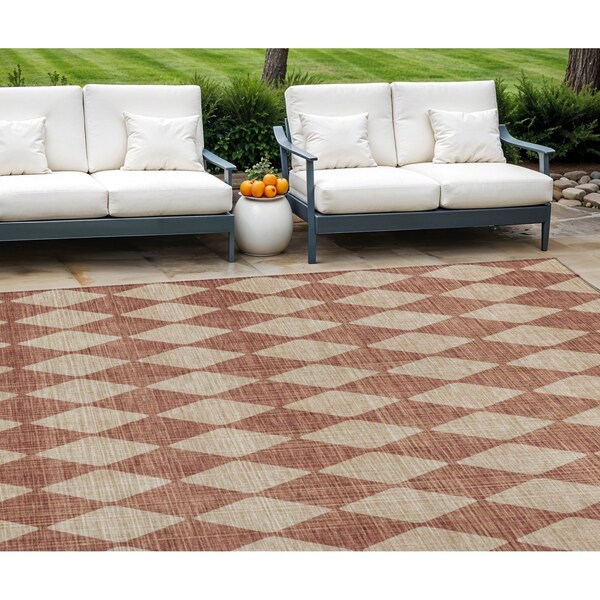 Homeroots 8' X 10' Orange And Copper Geometric Washable Indoor Outdoor Area Rug 577082 - main