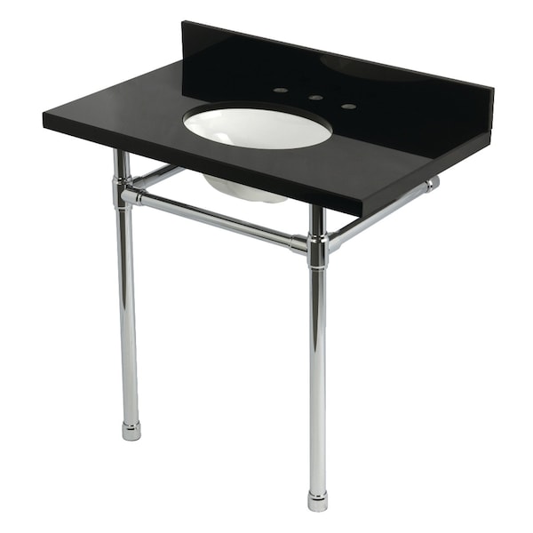 Kingston Brass 36-Inch Black Granite Console Sink with Stainless Steel Legs, 8-Inch, 3-Hole KVPK36K81ST - main