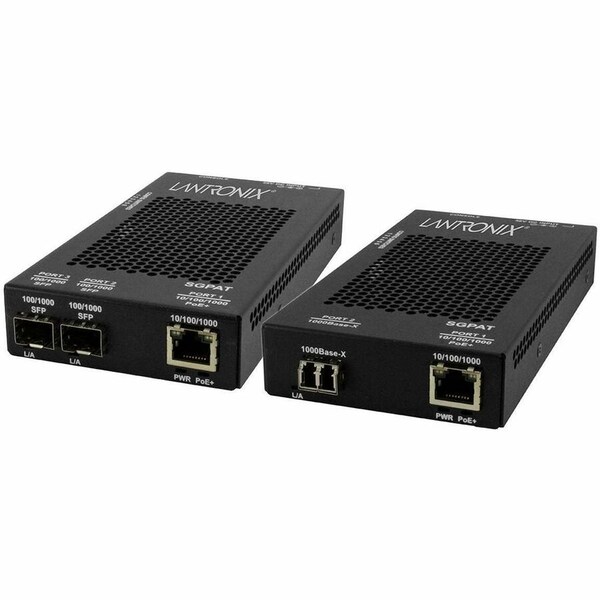 Transition Networks 10/100/1000 POE+ RJ-45 to 1000Base-SX MM LC Media Converter with -NA PS SGPAT1039-105-NA - main