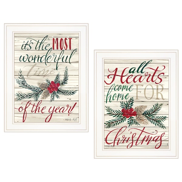 Homeroots Set Of Two All Hearts Come Home for Christmas 1 White Framed Print Wall Art, 2PK 407485 - main