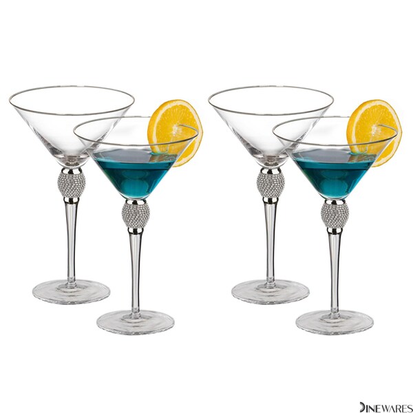 Dinewares 4 Piece Premium Clear Stem Crystal Martini Glasses with Gold Rim and Diamond-like QI004760.SI.4 - main