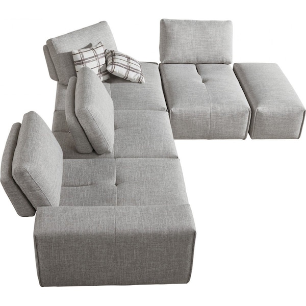 Homeroots Gray 100% Polyester Modular L Shaped Six Piece Corner Sectional 473563 - main