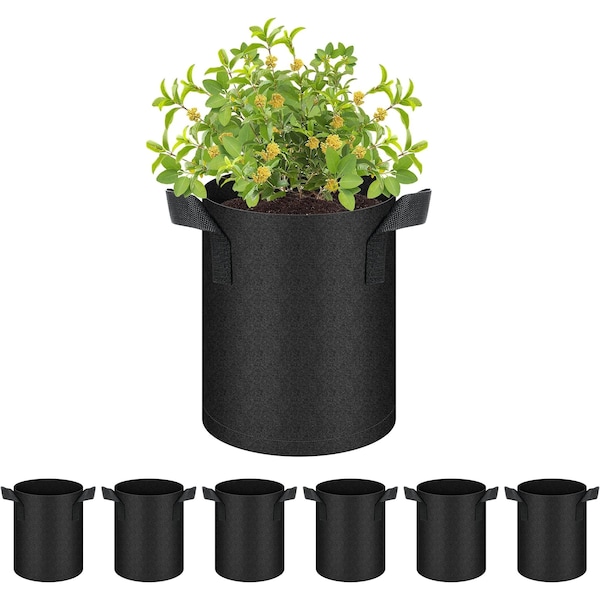 Healsmart 1 Gallon Nonwoven Grow Bags, Aeration Fabric Pots with Handles, Black, 6PK GLGROWBAG1X6LITEBLK - main