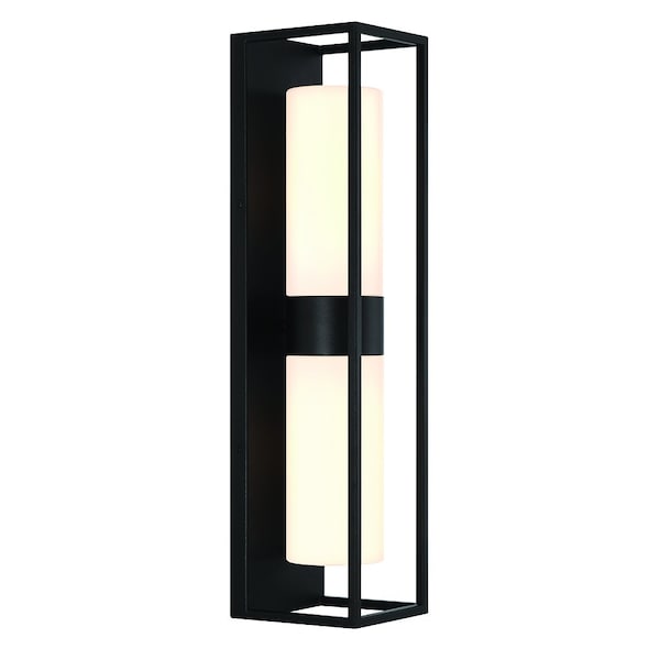 Eurofase Colonne Chic 1-Light Rectangular Outdoor 15" Wall Sconce, Satin Black/White Opal Glass 41966-013 - main