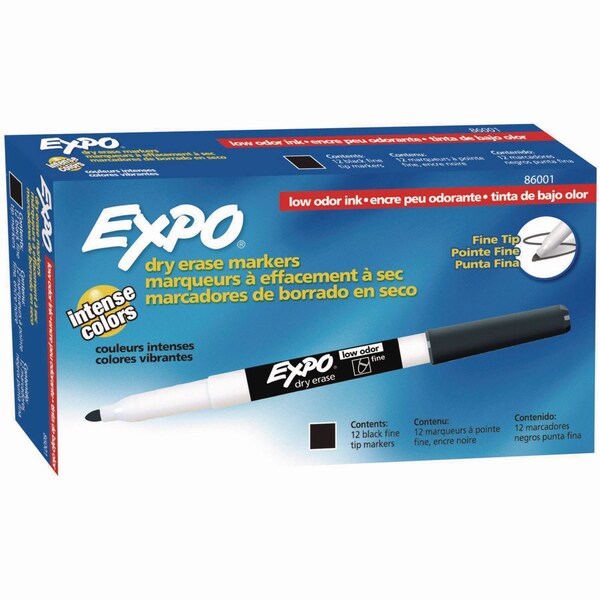 Expo Low-Odor Dry-Erase Marker, Fine Bullet Tip, Black, 12PK 86001A - main