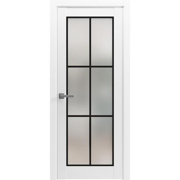 Sartodoors Solid French Door Frosted Glass Planum 2122 White 24x84 Solid Core Modern Interior PLANUM2122ID-WS-24 x 84-Butterfly - main