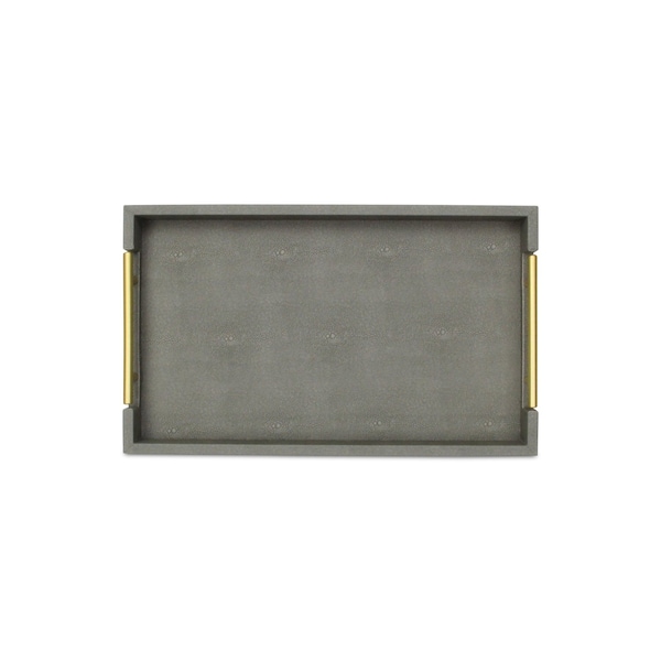 Homeroots 16in Gray Wood Faux Shagreen Serving Tray With Handles 518598 - main