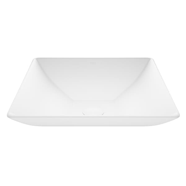 Vigo Hibiscus Modern White Matte Stone 16 in. L x 16 in. W x 5 in. H Square Vessel Bathroom Sink VG04004 - main