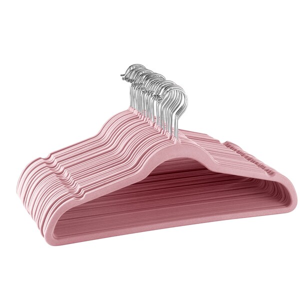 Elama Home 30 Pc Velvet Slim Profile Heavy Duty Felt Hangers with Stainless Steel Swivel Hooks Pink 30PCHANGERPINK - main