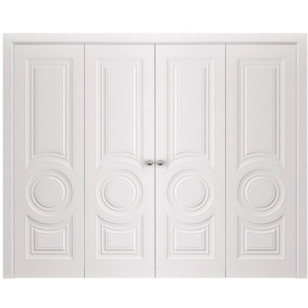 Sartodoors Sliding Closet Double Bi-fold Doors 72 x 80 inches, BASIC 9801 White, Sturdy Tracks Moldings Trims BASIC9801DBF-SKIN-72 - main