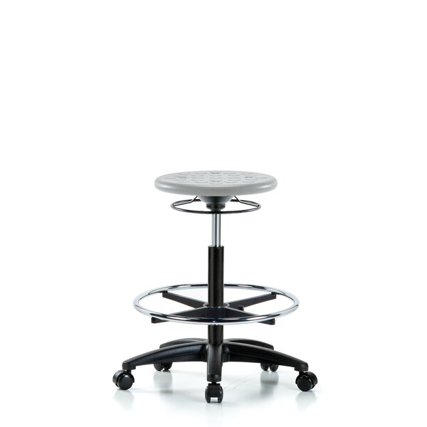 Blue Ridge Ergonomics Huron Polyurethane Stool - High Bench Height with Chrome Foot Ring & Casters in Gray Polyurethane IPHBSO-RG-CF-RC-GRY - main