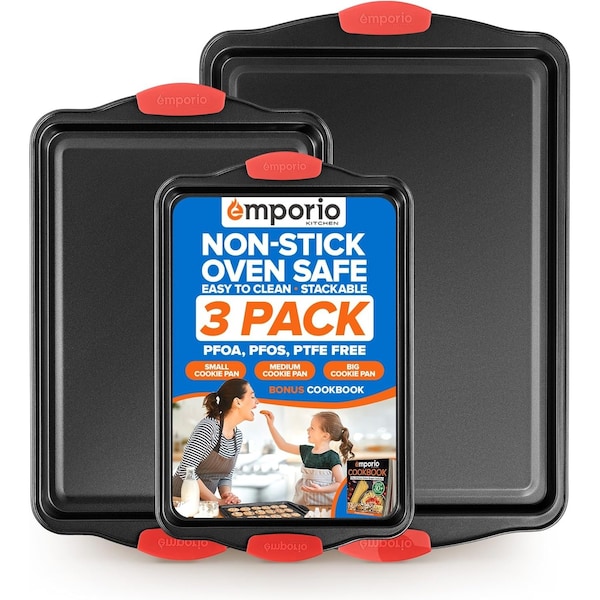 Emporio Kitchen Baking Pan Set, Oven Safe Tray, Up To 450 Deg F, Black, 3PK EMPKBK033 - main