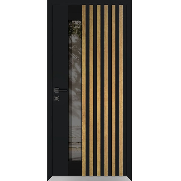 Vdomdoors Aluminum Door Cynex 6113 Natural Oak Entry Steel Metal Modern Painted W36xH80 Left Inswing CYNEX6113EXD-OAK-W36xH80-LH-I - main