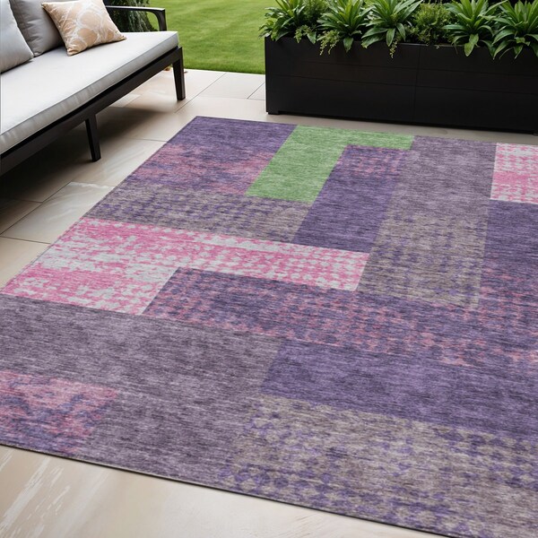 Homeroots 5' X 8' Purple Green And Pink Geometric Washable Indoor Outdoor Area Rug 612443 - main