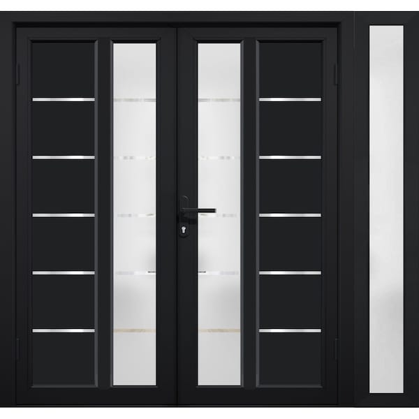 Vdomdoors Front Exterior Prehung Metal-Plastic Double Doors / MANUX 8088 Matte Black / Sidelite Exterior Wind MANUX8088DEXD-BLK-LH-W72+16xH80 - main