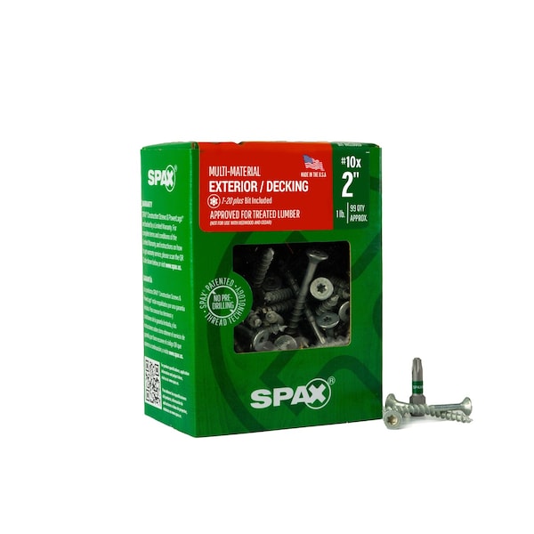 Spax #10 x 2 in Exterior Wood Deck Screws Construction Flat Head T-Star Plus, 99PK 4191670500504 - main