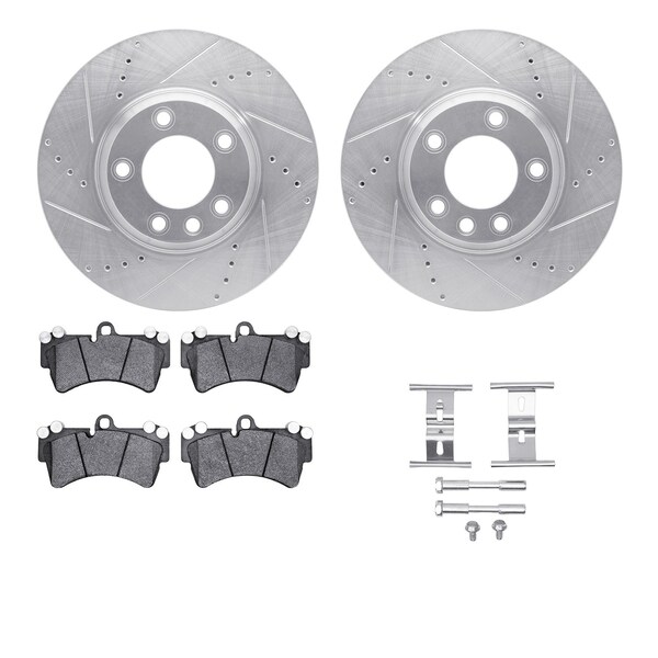 Dynamic Friction Co DFC Rotors-Drilled & Slotted-Silver w/ EURO 5000 Ceramic Brake Pads Incl Hdw 7612-74050 - main