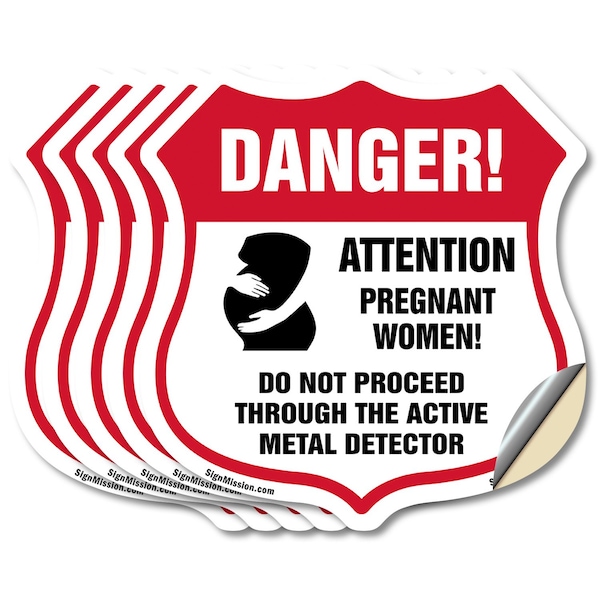 Signmission Pregnant Women Shield Sign Danger! Atten, 6 inch X 6 inch, Vinyl Decal, 5PK SHI-D-5PACK-6-433 - main