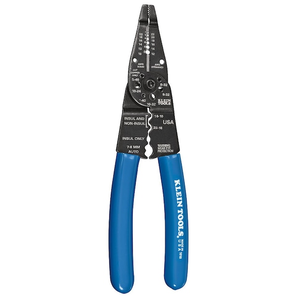 Klein Tools Long Nose Multi Tool Wire Stripper, Wire Cutters, Crimping Tool, 10-22 AWG, 8-1/4 in, Blue 1010 - main