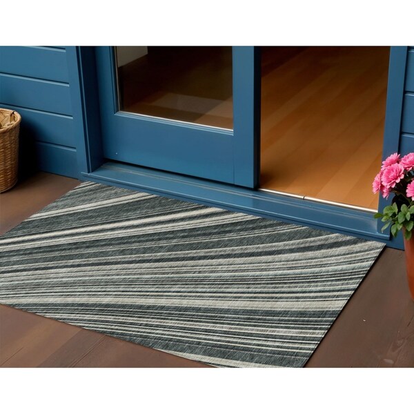 Homeroots 3' X 5' Black Gray And Ivory Striped Washable Indoor Outdoor Area Rug 614959 - main