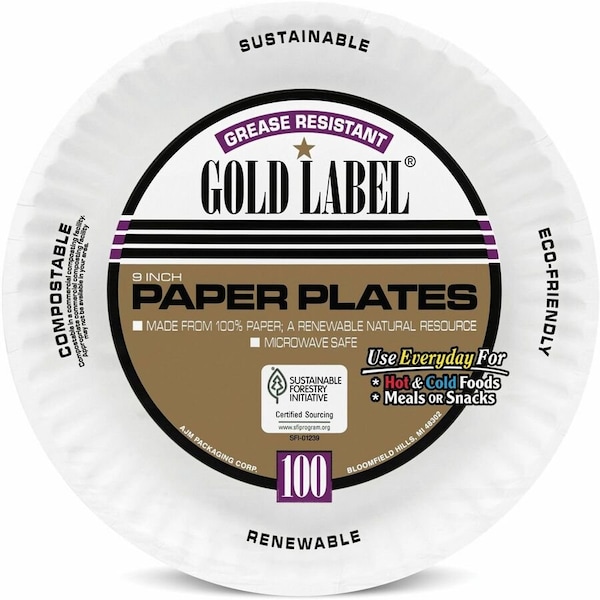 Ajm Packaging Plate, Paper, Coated, 9", We 10PK AJMCP9GOEWHCT - main