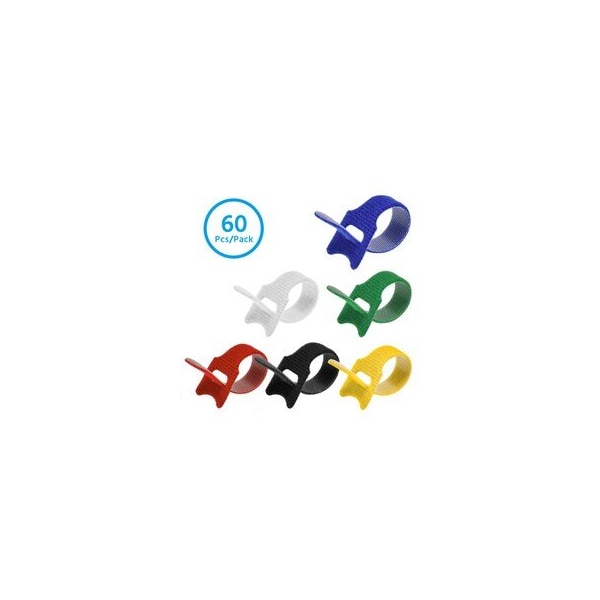 Cable Wholesale 4 inch Hook and Loop Wrap Strap. 60Pc/Pack. 10 each black, blue, green, red, white, and yellow 30CT-10004 - main