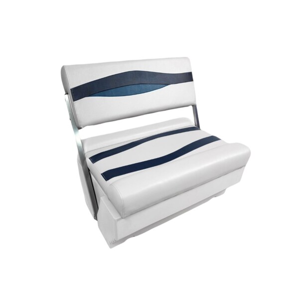 Horizon Mfg Elite Series Pontoon Flip Flop Seat Cushion Set with Base White/Navy/Blue 3213-3020-AADK - main