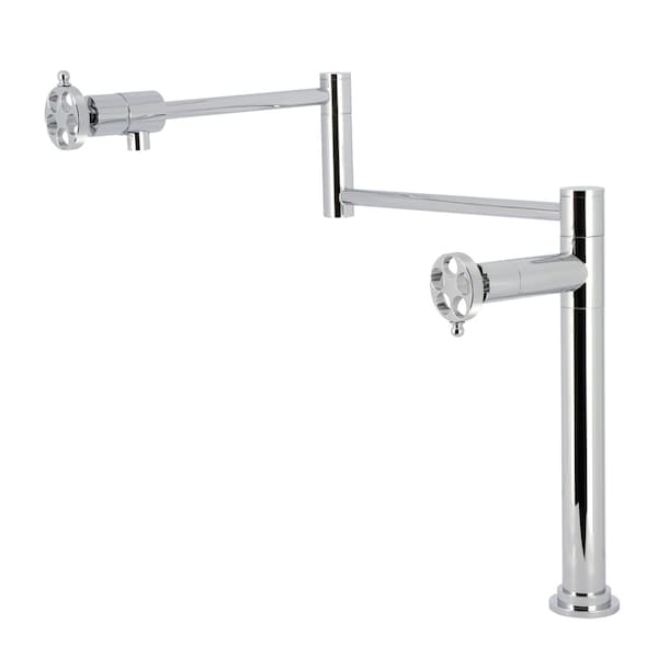 Kingston Brass Deck Mount Pot Filler Faucet with Knurled Handle, Polished Chrome KS4701RKZ - main